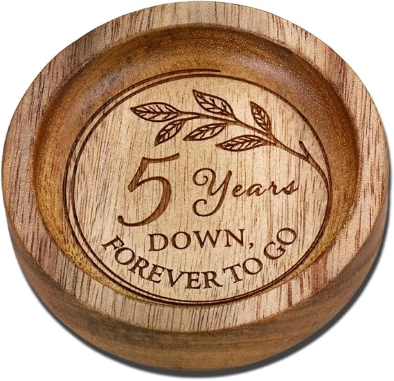 5th Anniversary Wooden Gift for Him Her Men Women - Wooden Ring Dish Tray for Couple Husband Wife Marriage - Romantic 5 Year Wood Anniversary Wedding Gifts for Him Her Birthday Valentines Day Decor