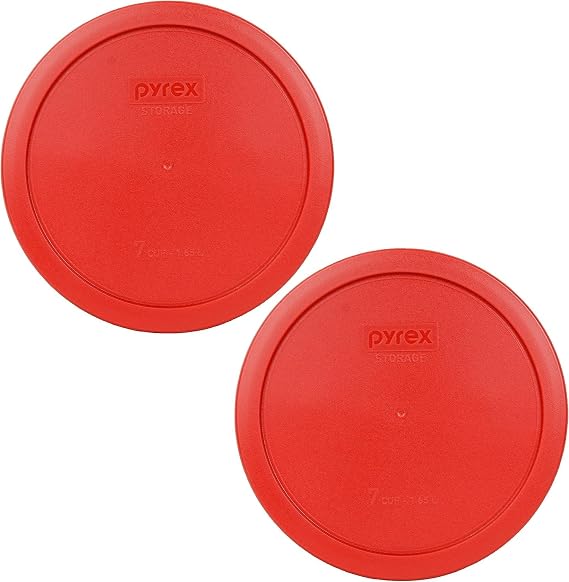 Pyrex 7402-PC 6/7-Cup Red Food Storage Lid (2-Pack) - Made in USA | Snug Container Fit | Crack-Resistant Design | Round Shape | Easy Cleaning | BPA-Free Plastic