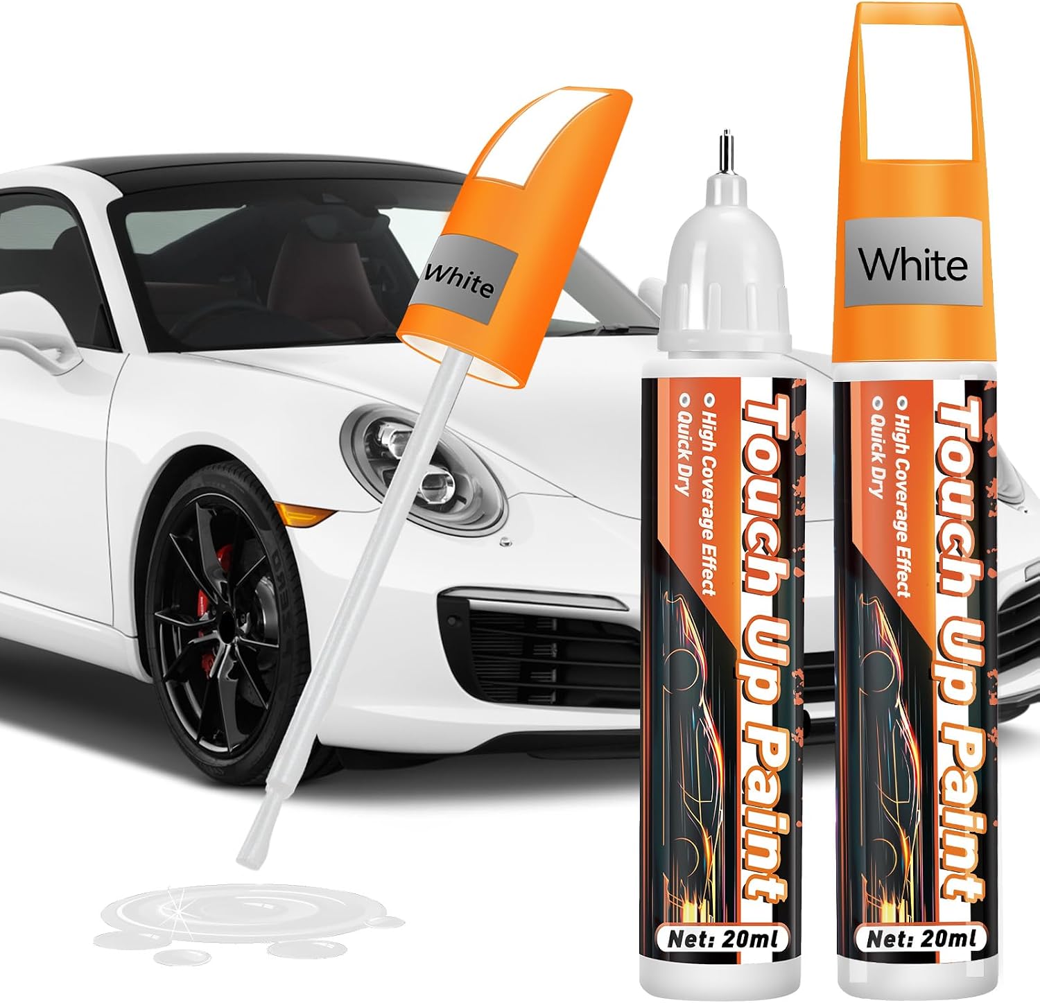 Prowithlin Touch Up Paint for Cars, 40ml, 2 Pack, Car Paint Scratch Repair, 2-In-1 Car Touch Up Paint Pen, Quick & Easy Solution to Repair Minor Automotive Scratches, Car Paint Touch Up white