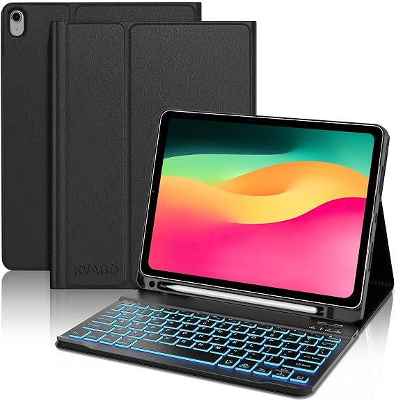 Keyboard Case for iPad(A16) 11th 11" 2025/10th 10.9" 2022, Backlit Black | Backlit, Magnetic, Detachable Wireless, Multi-Angle, S Pen Holder, Slim and Lightweight, PU Protection, Rechargeable