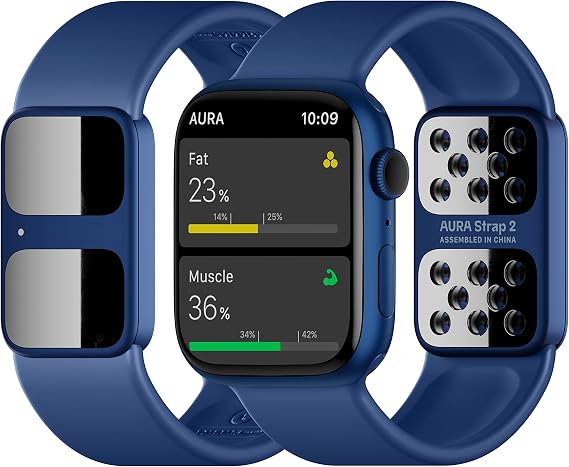 2 Compatible with Apple Watch for Body Fat, BMI, and Weight Loss, Body Composition Analyzer with App - Fat, Muscle & Water Levels Measurement Band w Biogram (38/40/41 mm, Navy Blue)
