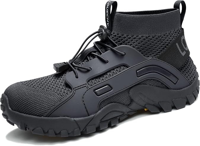 LOUECHY Men's Hiking Shoes Slip-On Walking Shoes Breathable Sock Sneakers