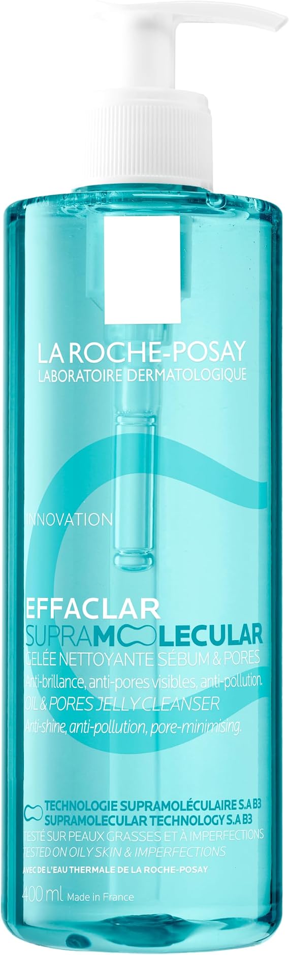 La Roche-Posay Effaclar Supramolecular Jelly Facial Cleanser for Oily & Combination Skin with Salicylic Acid and Niacinamide, Mattifying Foaming Face Wash to Unclog Pores and Remove Excess Oil, 400ml