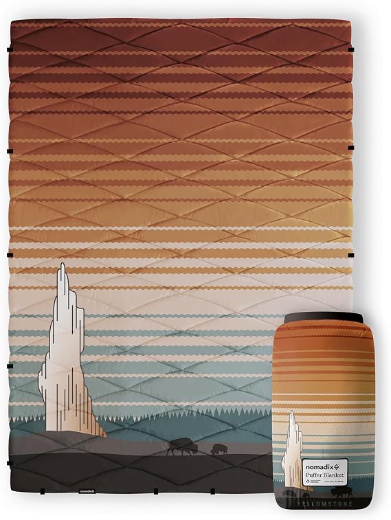Nomadix Yellowstone Puffer Blanket Water-Resistant, Eco-Friendly Insulated Blanket with Snaps for Camping, Beach, and Travel, Made from Recycled Materials