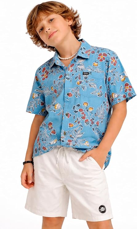 Volcom Boys Woven Hawaiian Button-Down Shirt, Short Sleeve | Breathable, Relaxed Fit with a Crisp Collar and Chest Pocket, Polished Style for School or Family Outings