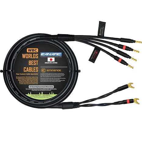 WORLDS BEST CABLES 5 Foot - Canare 4S11 Audiophile Grade - HiFi Star-Quad Bi-Wire Single Speaker Cable for Center Channel with Eminence Gold Spade & Banana Connectors [Spade x2 Banana x4]