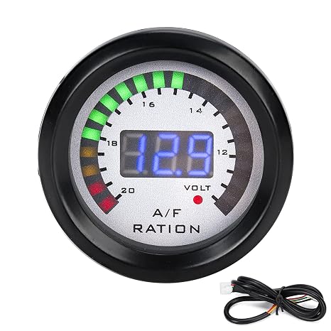 52mm Car Air Fuel Ratio Gauge LED Blue Digital AFR Kit for 12V 4/6/8 Cylinder Gasoline Ehicle Air/Fuel Display with Narrowband O2 Oxygen Sensor Sender Unit Boat Sending Water