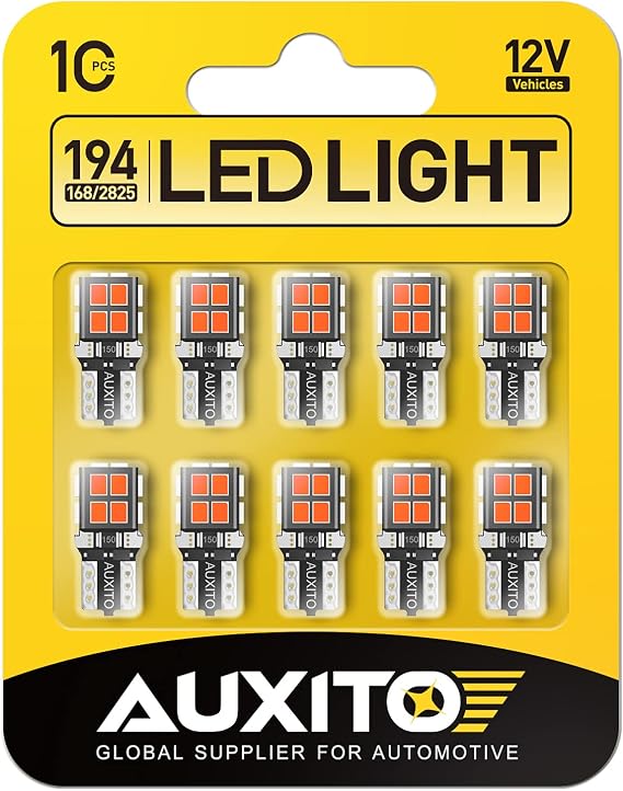 AUXITO 194 LED Light Bulb Red 168 2825 W5W T10 Wedge 14-SMD LED Replacement Bulbs for Car Dome Lights Map Door Courtesy License Plate Parking Light, Pack of 10