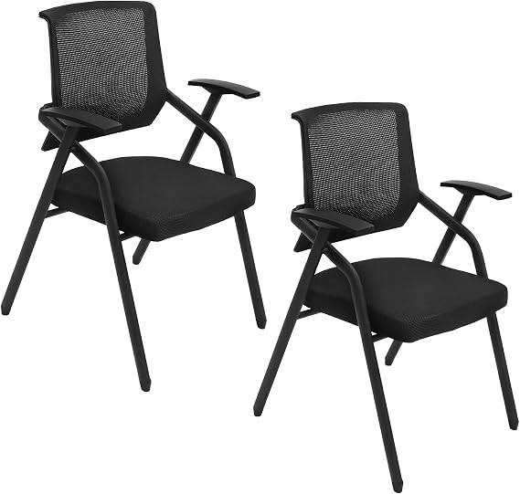 Arm Chair, 2 Pack Folding Office Desk Chair, Mesh Guest Reception Stack Chairs, Executive Office Chairs for Conference Waiting Room, with Arms - Anti-Slip Feet - Mesh Net Back, Black