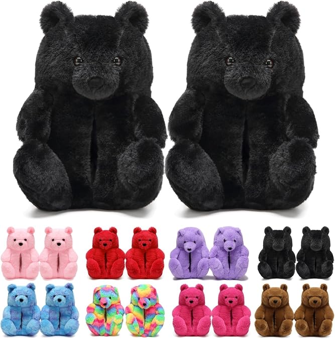 Women's Funny Teddy Bear Slippers,Cute Slippers for Women,Fuzzy Indoor House Slipper,Fluffy Cartoon Bedroom Slipper,Birthday Gifts for Women,Men,Ladies,Girls