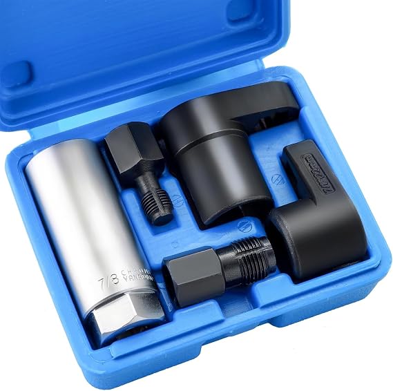 DASBET 5PCS O2 Oxygen Sensor Socket | O2 Sensor Socket Offset Wrench Remover Tool and Thread Chaser Set for Removing/Installing Oxygen Sensors Hex Vacuum Switches