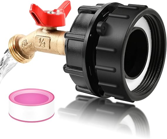IBC Tote Adapter Fittings, 275-330 Gallon IBC Tote Water Tank Adapter, 2.44" Fine Thread IBC Tote Valve Faucet, Brass Garden Hose Connector, IBC Tote to Garden Hose Adapter