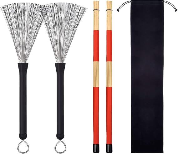 Drum Sticks Drum Wire Brushes Drum Brushes Drum Sticks Retractable Brushes Drums Sticks Drum Brushes Set for Jazz Acoustic Music Lover Gift Total 2 Pairs with Portable Storage Bag