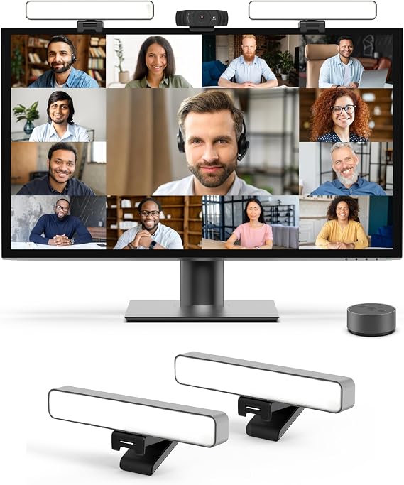 HumanCentric Premium Video Conference Lighting for Video Calls, HighBeam Pro Light for Zoom Meetings and Streaming, Upgrade Monitor Ring Light with LED Webcam Light, Dual Video Conference Light