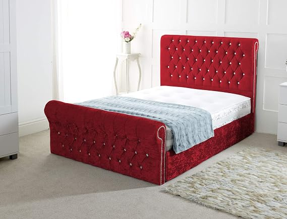 Comfy Deluxe LTD Chesterfield Sleigh Bed Base, 4FT Small Double, Red