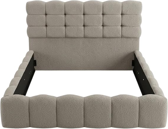 Luxury Boucle Fabric Ottoman Storage Bed, 40-inch Headboard, Gas Lift Base, Modern Style, Double & King Size (Mink, 4ft 6in double)