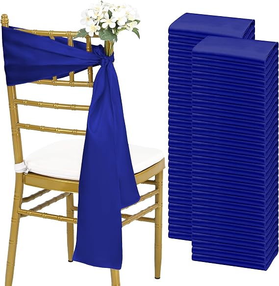 fani 60 PCS Satin Chair Sashes, 7x78 Inch, Royal Blue