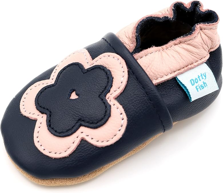 Dotty Fish Soft Sole Leather Baby Shoes - Barefoot, Non-Slip, Unisex