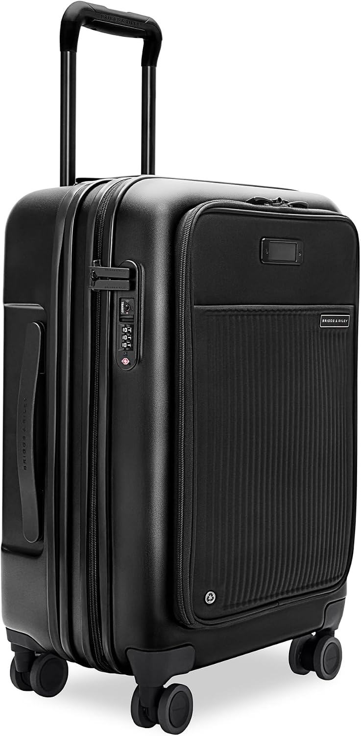 Briggs & Riley Essential 56cm Cabin Suitcase Expandable Spinner - Carry On Luggage for Travel, Suitcases with Wheels, Hardside Rolling Bag for Men & Women, Front Pocket - Sympatico Collection, Black