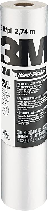 3M Hand Masker Contractor's Plastic Film, 9 Feet x 90 Feet, CP9, Case of 12 rolls