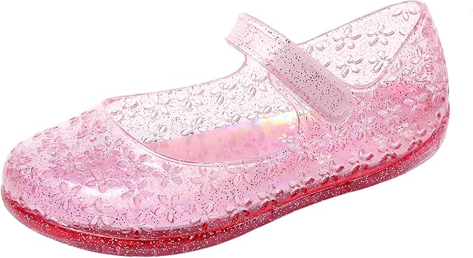 Princess Dress Sandals Jelly Shoes for Toddler Girls Size 8, Blue Bird Nest Layered Lines Mary Jane Flats Childrens Clear Glitter with Hollow-Carved