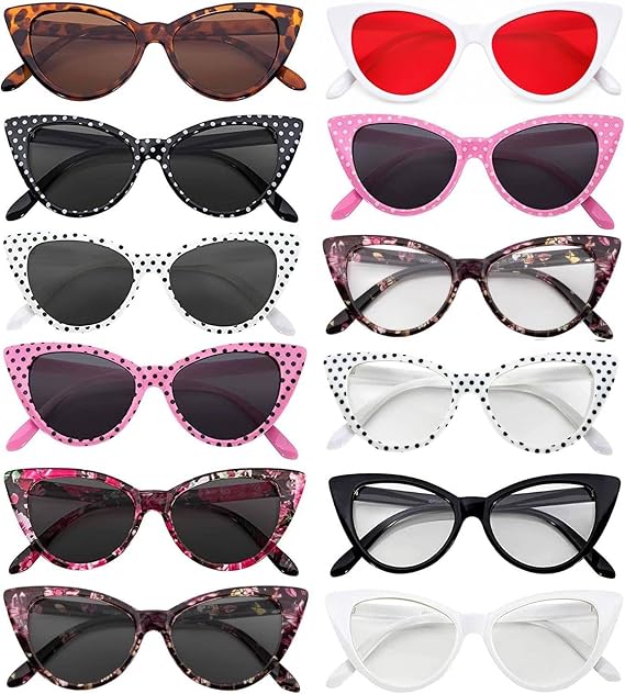 OWL 12 Pack Cat Eye Sunglasses for Women, UV Protected Retro Sunglasses Bulk, Beautiful Mix Patterns Cateye Shades for Women