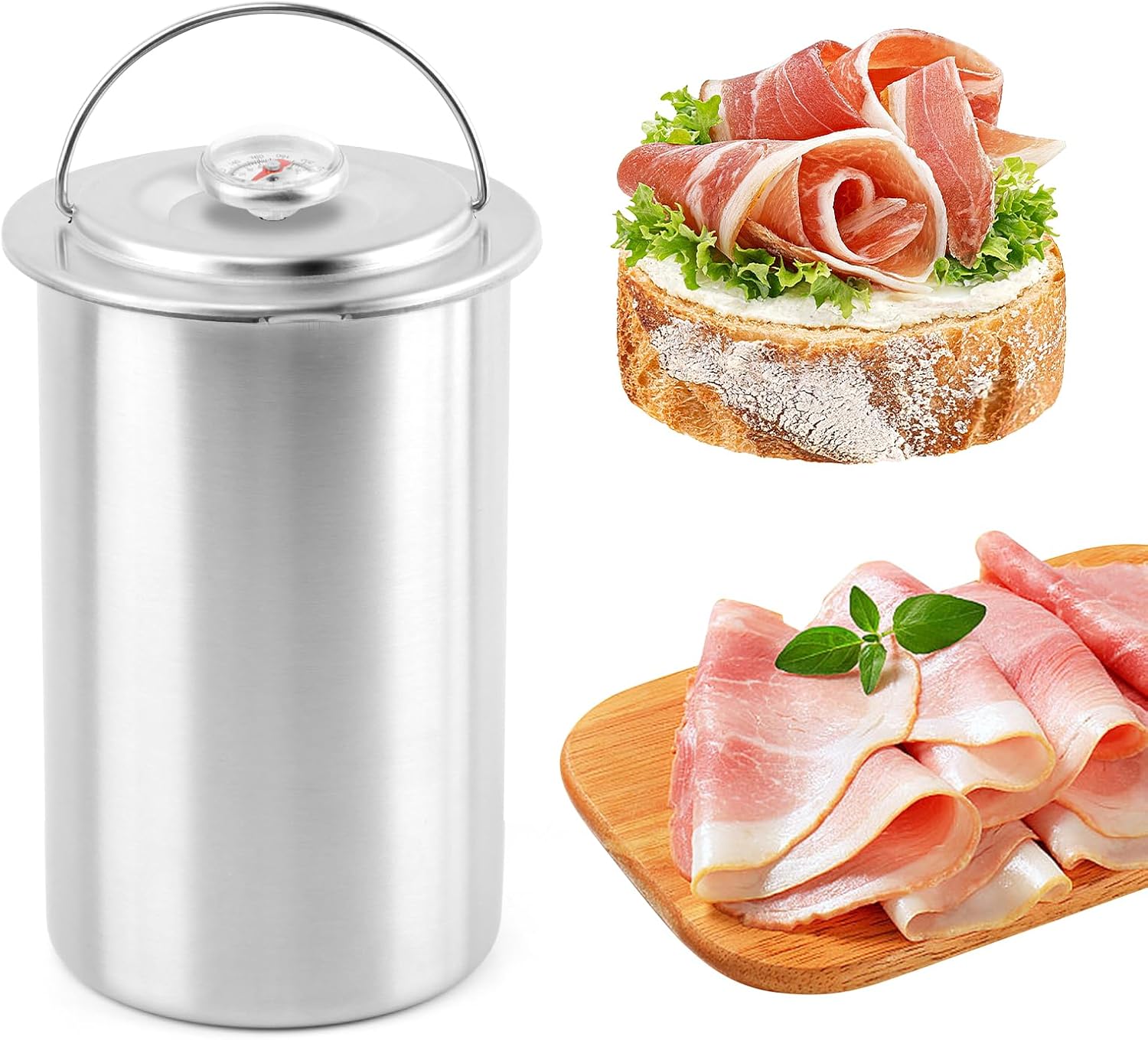 Stainless Steel Ham Maker, Meat Press with Thermometer, Deli Lunch Maker for Making Healthy Sandwich Homemade Deli Meat