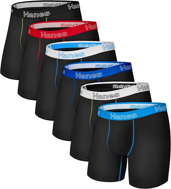 Hanes Men's Underwear Boxer Briefs Pack, Moisture-Wicking Underwear, Stretch-Cotton Boxer Briefs, 6-Pack