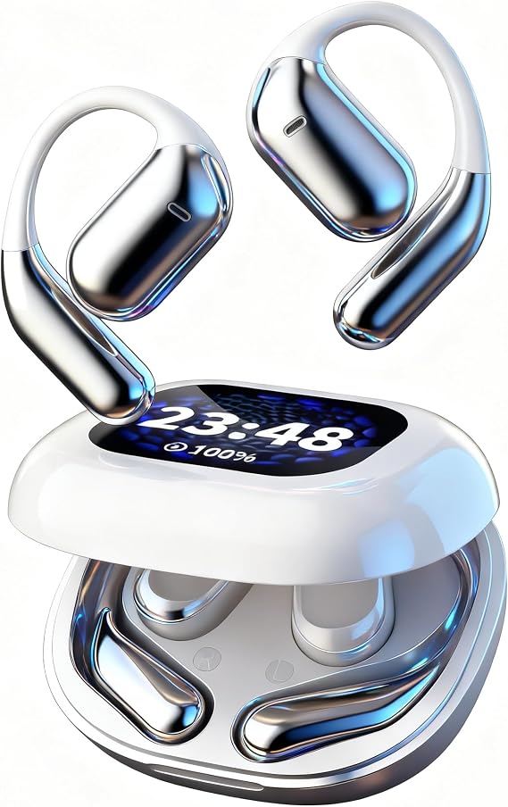 AI Translation Earbuds Real Time, AI 144 Language Translator Earbuds Bluetooth 5.4 Headphones, 3-in-1 OWS LCD Touch Screen Open Ear Translating Device for Travel Learning Business, White