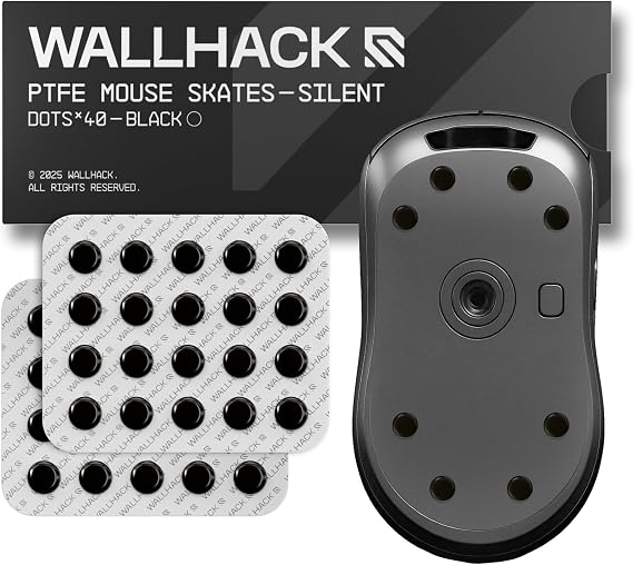 Wallhack PTFE Dot Silent Mouse Skates | Premium Universal Skates for Gaming Mice | Ultra-Smooth Glide on Cloth & Glass Pads | Customize Speed & Control | Fast, Easy to Apply | Black 7mm x 7mm
