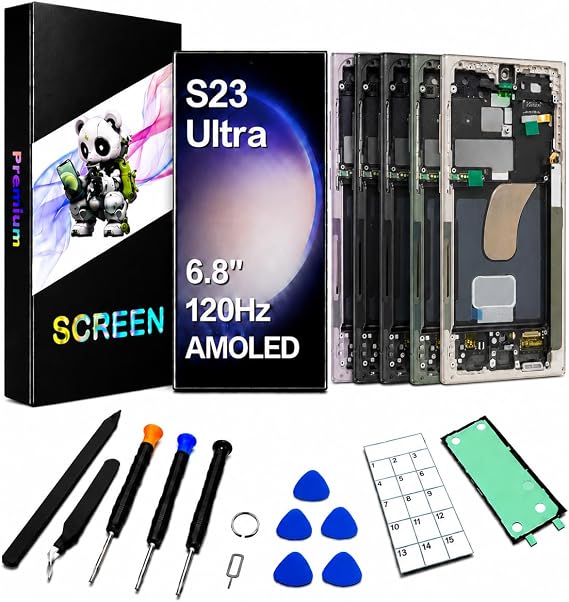 for Galaxy S23 Ultra AMOLED Screen Replacement with Frame and Tools | AMOLED Display120Hz Refresh RateUS VersionFingerprint SensorFull Tool KitInstallation Guide