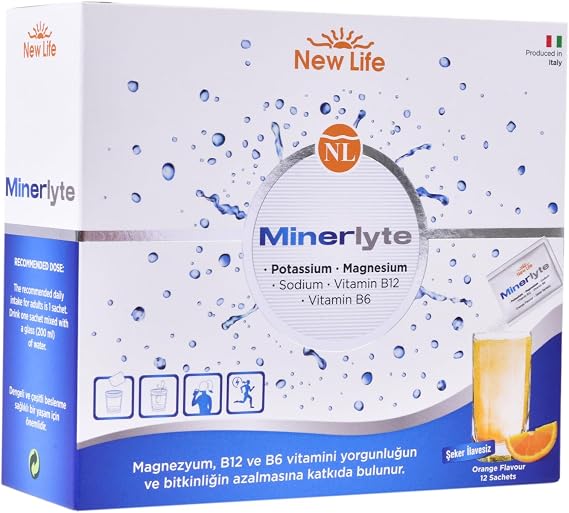 New Life Minerlyte - Magnezyum Sitrat - Potasyum - Sodyum - B6 ve B12 Vitamini - Elektrolit Çözeltisi - 12 Saşe