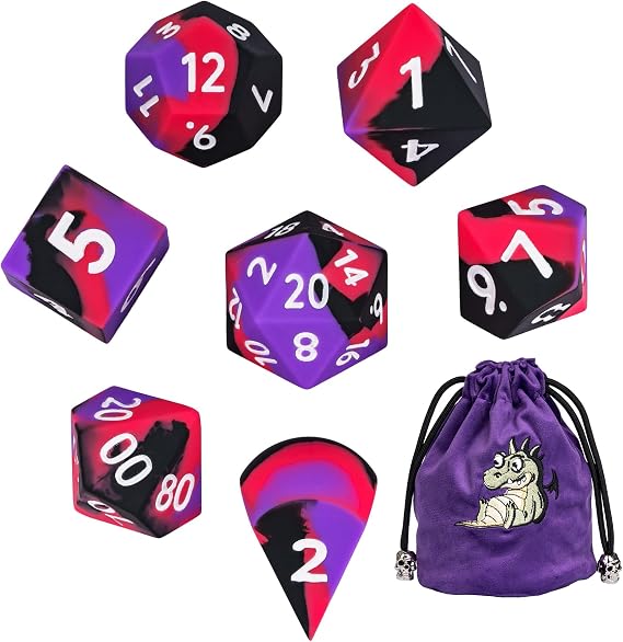 7-Piece Jumbo Silicone DND Dice Set, 25mm Oversized D&D Dice