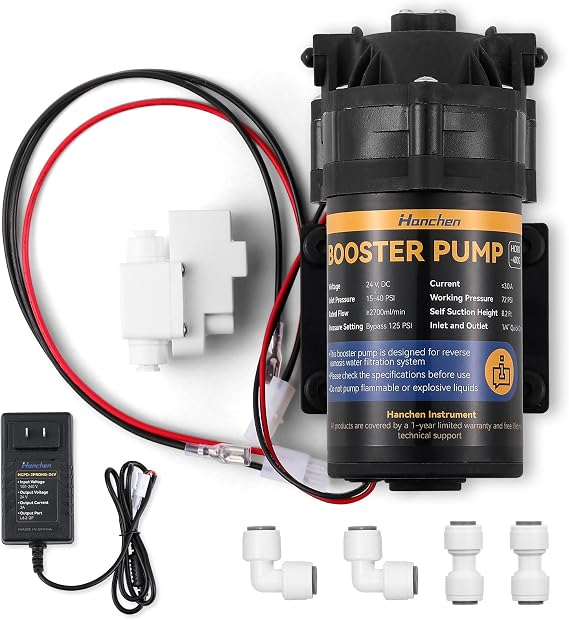 Hanchen Booster Pump Complete Kit for Home RO Reverse Osmosis Water Purification System, Quick-Connection Design, High Pressure Switch