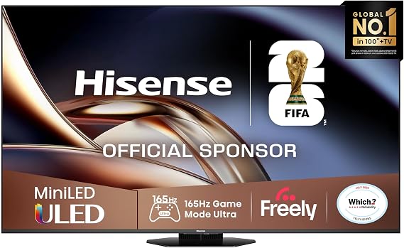 Hisense 65" 65U8QTUK MiniLED QLED 165Hz Smart AI TV - Hi-View AI Engine PRO, 165Hz Game Mode Ultra, 4.1.2 Channel, Dolby Atmos, Quantum Dot Colour, Anti-Reflection PRO with Freely, YouTube, Netflix