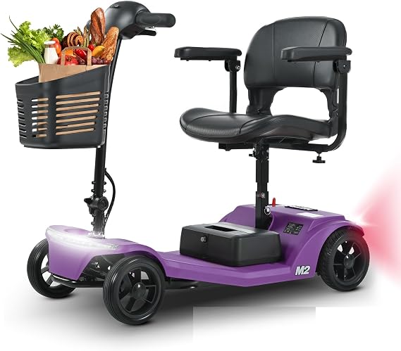 Mobility Scooters for Seniors & Adults 400lbs Weight Capacity Foldable,All Terrain 4 Wheel Motorized Electric Scooter - Heavy Duty Folding Mobile Scooter with Charger and Basket,15 Miles (Purple)
