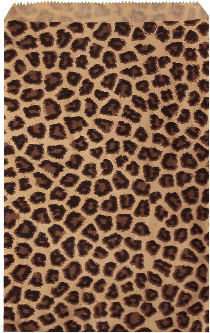 Ikee Design 200 Pcs of 6 X 9 Inch Flat Plain Prints Paper or Patterned Kraft Bags for Candy, Cookies, Merchandise, Party Favors, Gift, Small Paper Bags, Leopard Pattern