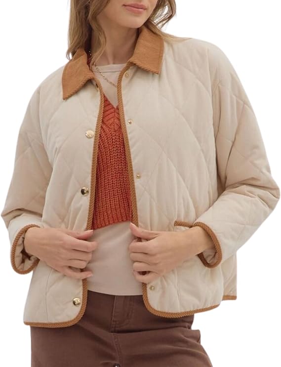 Women's Lightweight Puffer Jacket Casual Button Down Long Sleeve Quilted Jackets Winter Diamond Outerwear