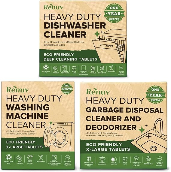 Renuv Washing Machine + Dishwasher + Garbage Disposal Cleaner Bundle