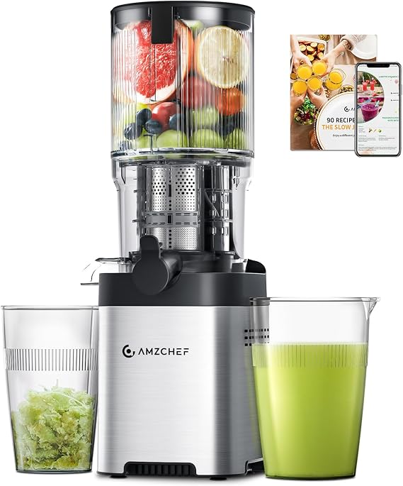 AMZCHEF Slow Juicer 136 mm Juicer for Vegetables and Fruits Silver