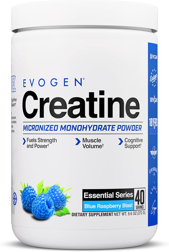Evogen Creatine Monohydrate Powder - Micronized Creatine for Women & Men | Pure Creatine Powder Supplement for Strength, Power & Recovery | Blue Raspberry Blast | 40 Servings
