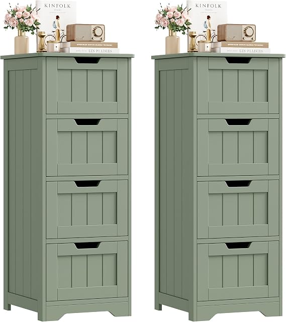 FOTOSOK Bathroom Storage Cabinet Set of 2, Bathroom Cabinet with 4 Drawers