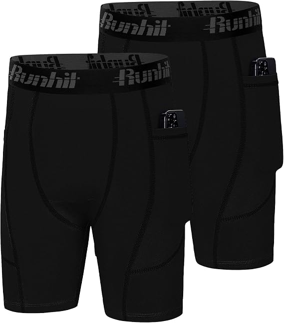 Runhit Youth Boys' Compression Shorts,Boys Performance Athletic Base Layers Underwear Sports Shorts Side Pocket