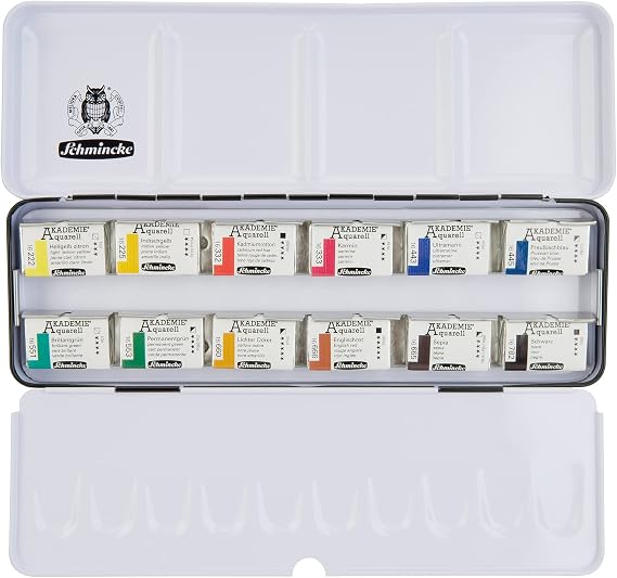 Schmincke Akademie Aquarell set 12 x 1/1 pans, 75 312 097