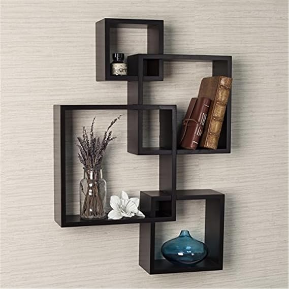 Danya B. BR1023ES Decorative Wall Mount Floating Intersecting Cube Accent Wall Shelf - Espresso