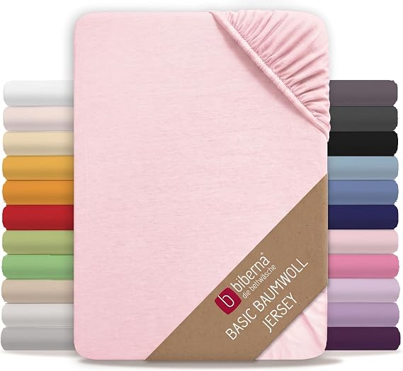 biberna Basic Jersey Fitted Sheet 90 x 200 - 100 x 200 cm Rose 100% Cotton Fitted Sheet for Single Beds Breathable Non-Iron & All-Round Elastic Band Oeko-Tex Certified (Model 0077155)
