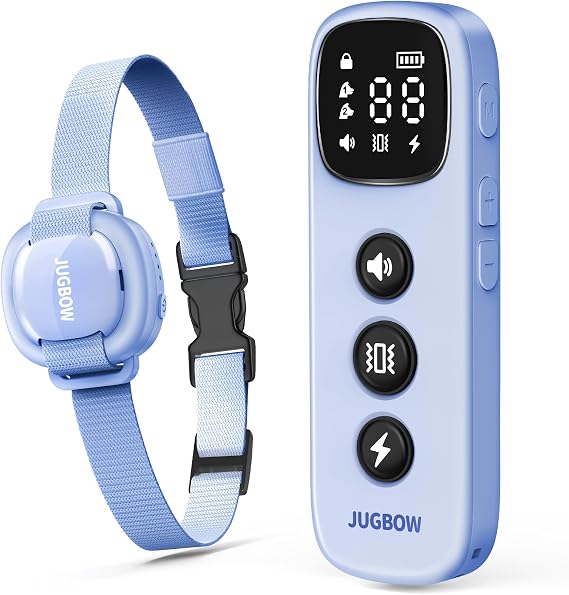 Jugbow Shock Collar for Small Dogs - 4200FT Dog Training Collar with Remote for 5-30lbs Mini Small Dogs, IPX8-Waterproof Rechargeable E-Collar with Beep (1-9), Vibration(1-3), Safe Shock(0-16)(Blue)