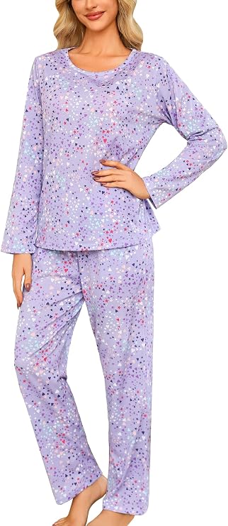 ENJOYNIGHT Womens Pajama Set Cotton Pjs Long Sleeve Sleepwear with Pockets