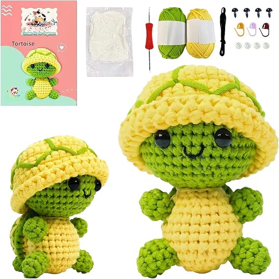 Turtle Crochet Kit for Beginners, Turtle Crochet Starter Kit with Knitting Kit & Step-by-Step Video Tutorials - Cute Crochet Kits for Adults Kids DIY Turtle Craft