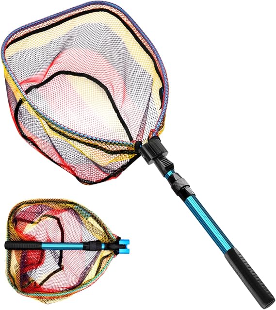 SAN Like Floating Fishing Net Collapsible Fishing Nets for Fish Fishing Landing Net with Telescopic Pole Rubber Coated Landing Net for Freshwater Saltwater Foldable Release Salmon Catfish Bass Trout